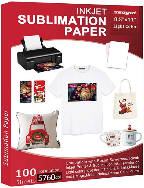 Amazon.com : Sublimation Paper 100 Sheets 8.5 x 11 Inches, for Any Inkjet Printer with Sublimation Ink Epson, HP, Canon Sawgrass, Heat Transfer Sublimation for Mugs T-shirts Light Fabric : Office Products Waterslide Decal Paper, Cotton Polyester Fabric, Paper Light, T Shirt Transfers, Decal Paper, Sublimation Ink, Sublimation Paper, Printable Vinyl, Printer Paper