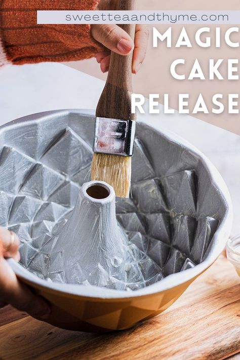 This homemade cake release recipe is your baking best friend. Whip up just three ingredients and say hello to a perfect cake every time, no matter how wild the cake pan design! Cake Release, Apple Fritter Bread, Fried Chicken And Waffles, Brown Sugar Recipes, Making Fried Chicken, Thyme Recipes, Beautiful Crazy, Sweet And Spicy Sauce, Homemade Cake