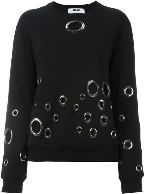 MSGM eyelet detail round neck jumper Embellished Hoodie, Sweaters Black, Sweater Season, Round Neck Sweater, Jeans Diy, Fashion Attire, Round Neck Sweaters, Silk Pants, Black White Fashion