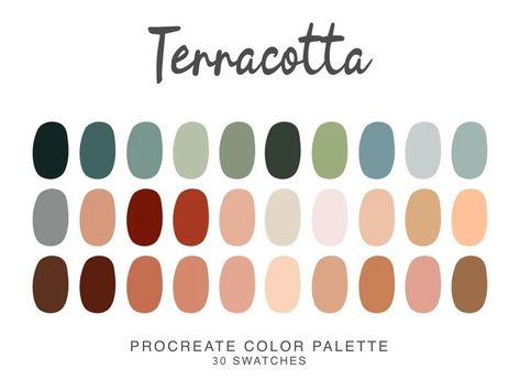 Illustrator Color Palette, Aesthetic Procreate Art, Terracotta Palette, Boho Palette, Digital Color Palette, Aesthetic Color Palette, Bohemian Color Palette, Terracotta Color Palette, Procreate Palette