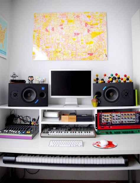 Home Recording Studio Setup Ideas, Tech Home Office, Music Desk, Home Recording Studio Setup, Recording Studio Setup, Home Studio Ideas, Sound Equipment, Recording Studio Home, Home Studio Setup