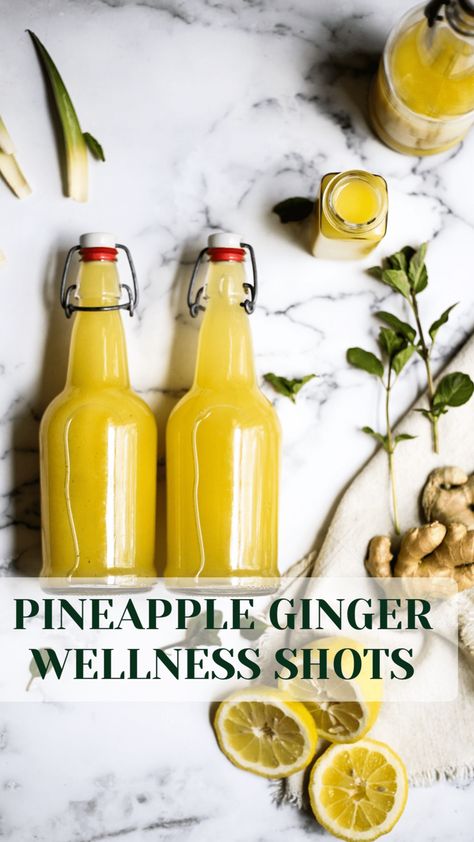 Pineapple Wellness Shots, Ginger Pineapple Shot Recipe, Pineapple Ginger Shots, Pineapple And Ginger Juice, Pineapple Shots, Ginger Pineapple, Ginger Shot Recipe, Ginger Shots, Pineapple Ginger