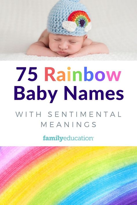 This list of rainbow baby names is so inspiring because each name has a special meaning like hope, joy, miracle, success, or fortune! Take a look at all 75 rainbow names including boy names, girl names, and gender-neutral names. Gender Neutral Names With Meaning, Rainbow Baby Nursery Ideas, Rainbow Baby Meaning, Baby Names With Meaning, Baby Names Ideas, Uncommon Girl Names, Neutral Names, Rainbow Baby Names, Boy Name Meanings