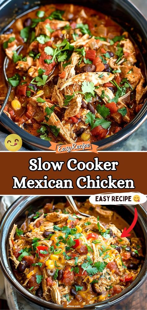 Enjoy effortless flavor with Slow Cooker Mexican Chicken. Simply combine chicken, spices, and fresh ingredients in your slow cooker for a succulent meal perfect for tacos or rice. It's a hassle-free way to savor Mexican cuisine any night of the week. #MexicanCuisine #SlowCookerRecipes #EasyDinner Slow Cook Mexican Chicken, Mexican Spiced Chicken, Crock Pot Mexican Chicken And Rice, Mexican Chicken Casserole Crockpot, Mexican Chicken Slow Cooker, Mexican Chicken Meals, Mexican Chicken In Crockpot, Mexican Chicken Recipes Crockpot, Mexican Party Dishes