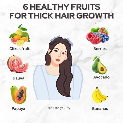 🍇 Want thick, luscious hair? Try these 5 healthy fruits for amazing hair growth! 🌟 1️⃣ Citrus Fruits 🍊🍋 2️⃣ Guava 🍈 3️⃣ Papaya 🍑 4️⃣ Bananas 🍌 5️⃣ Berries 🍓 6️⃣ Avocado 🥑 Nourish your hair from the inside out! DM for credit or removal #HairCare #HealthyHair #HairGrowth #NaturalBeauty #FruitBenefits #HairGoals #LongHairDontCare #HairInspo #EatForHair #HealthyLiving #FitForYou #Nutrition #Wellness #HairTips #BeautyHacks #HealthyLifestyle #VibrantHair #HairJourney #SelfCare #EatWell #FeelGood ... For Thick Hair Growth, 4 Bananas, Make Hair Thicker, Thick Hair Growth, Hair Growth Foods, Cute Hairstyles For School, Thicker Fuller Hair, Fruit Benefits, Mid Length Hair With Layers