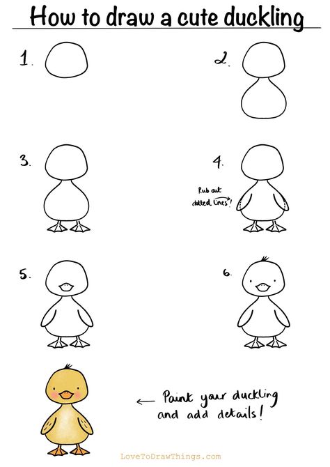 How To Draw A Duck Step By Step, Easy Spring Drawings, How To Draw A Duck, Draw A Duck Easy, Trin For Trin Tegning, Beginners Drawing, How To Draw Cute, Easy Step By Step Drawing, Draw Cute