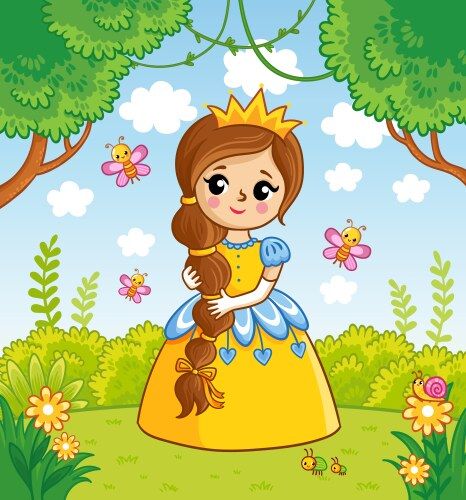 Fairytale Background, Princess Vector, Children's Drawing, Princess Illustration, Fairy Drawings, Baby Painting, Princess Drawings, Princess Cartoon, Beautiful Princess