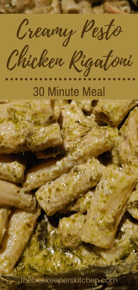 Chicken Pesto Rigatoni, Rigatoni Pesto Pasta, Pesto Rigatoni Recipes, Rigatoni Recipes Healthy, What To Make With Rigatoni Noodles, Pesto Chicken Crockpot, Chicken Rigatoni Recipes, Pesto Rigatoni, Chicken Rigatoni