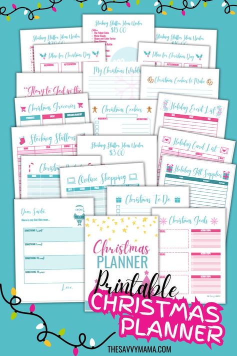 Image of a festive, colorful 2024 Printable Christmas Planner featuring various pages for holiday planning. Pages include sections for stocking stuffer ideas, gift lists, holiday event organization, online shopping, Christmas goals, and more. The planner is designed in bright, holiday-themed colors like pink, teal, and gold, making it a fun and practical tool for organizing the Christmas season. Christmas Planner Printables Free, Christmas Planner Free, Christmas Planning Printables, Christmas Planner Printables, Gift List Printable, Printable Christmas Planner, Holiday Organization, Stocking Stuffer Ideas, Holiday Prep