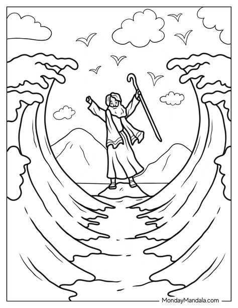 20 Moses Coloring Pages (Free PDF Printables) Moses Parting The Red Sea Coloring Page, Moses Coloring Sheet, Bible Coloring Book, Moses Parting The Red Sea Craft, Moses Red Sea Craft, Moses Activities For Kids, Bible Coloring Sheets Free Printables, Moses Parts The Red Sea Craft, Biblical Coloring Pages