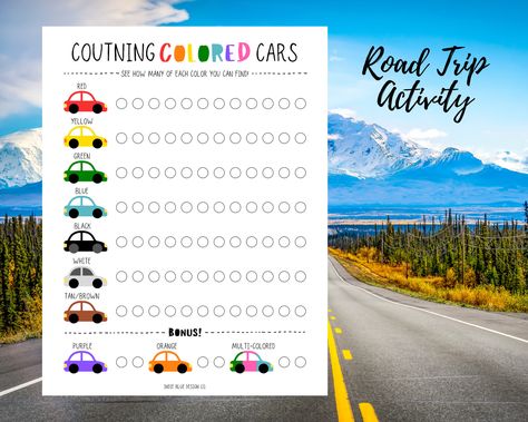 Excited to share this item from my #etsy shop: Counting Colored Cars Printable, Kids Road Trip Fun, Road Trip Printable, Kids Road Trip Activity Roadtrip Hacks, Kid Road Trip Activities, Cars Printable, Moon Intentions, Traveling Hacks, Road Trip Printables, Car Activities, Road Kids, Car Trip