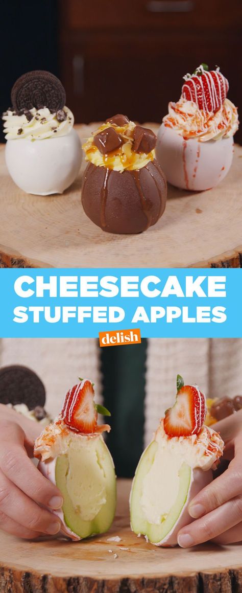 Cheesecake-Stuffed Apples Cheesecake Stuffed Apples, Stuffed Apples, Gourmet Candy Apples, Cake Apple, Candy Apple Recipe, Chocolate Covered Apples, Gourmet Apples, Gourmet Candy, Dessert Party