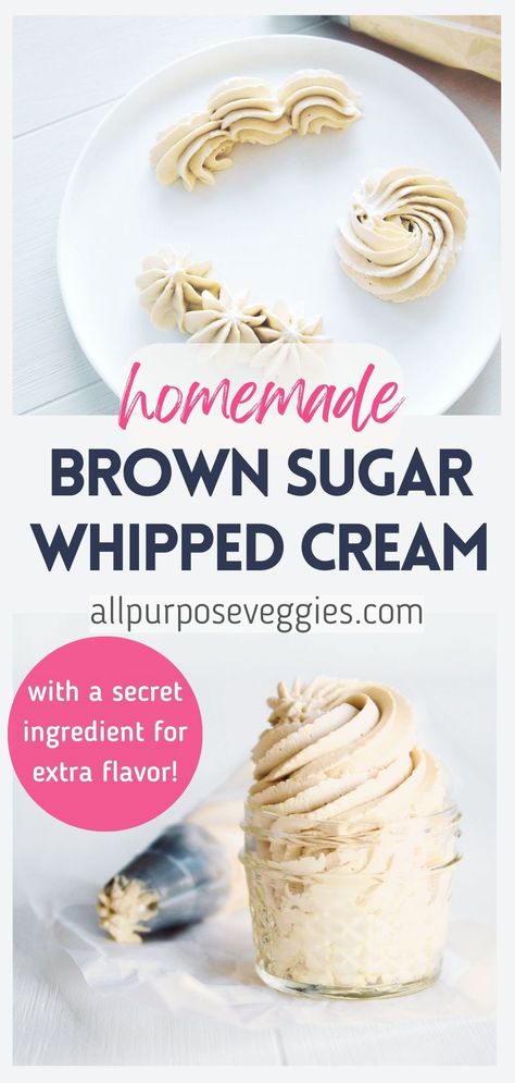 Homemade Brown Sugar Whipped Cream (Chantilly Cream) Recipe - All Purpose Veggies Brown Sugar Whipped Cream, Lemon Roll Cake Recipe, Chantilly Cream Recipe, Cream Chantilly, Diy Brown Sugar, Pumpkin Cauliflower, Matcha Roll Cake, Homemade Brown Sugar, Paleo Carrot Cake