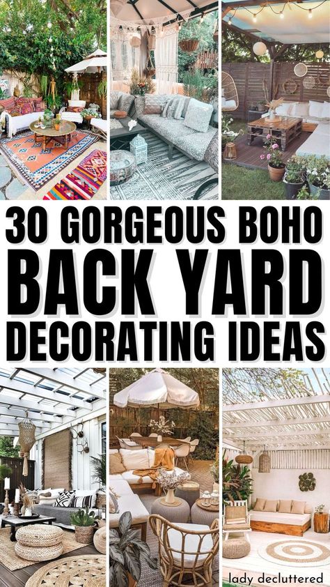 20 Gorgeous Boho Back Yard Decorating Ideas Backyard Cozy Spaces, Boho Outdoor Decorations, Outdoor Tapestry Patio, Garden Boho Decor, Homestead Decorating Ideas, Boho Outside Patio, Bohemian Yard Ideas, Boho Gazebo Decor, Diy Backyard Tent Ideas