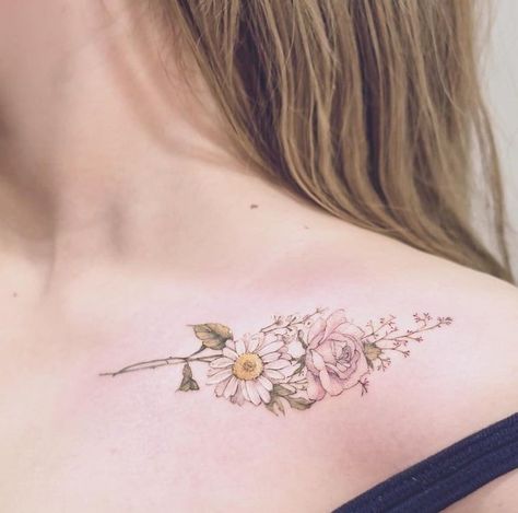 Rose And Daisy Tattoo, Watercolor Daisy Tattoo, White Daisy Tattoo, Daisy Tattoo Meaning, Daisy Chain Tattoo, Small Daisy Tattoo, Daisy Tattoos, Daisy Tattoo Designs, Water Lily Tattoos