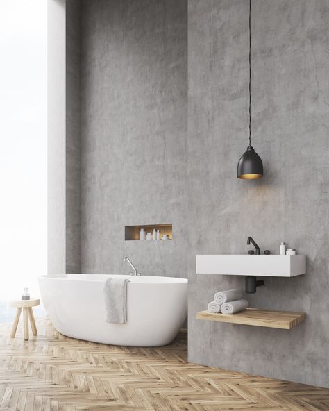 White Bathtub, Best Bathroom Flooring, Finished Bathrooms, Bad Inspiration, Unique Bathroom, Dream Bathrooms, Bathroom Floor Tiles, Bathroom Layout, Grey Bathrooms