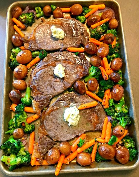 Steak Sheet Pan Dinner - Lou Lou Girls Steak Sheet Pan Dinner, Steak Sheet Pan, Steak Dinner Ideas, Dinner Steak, Sheet Pan Suppers, Sheet Pan Dinners Recipes, Pan Recipes, Steak Dinner, Sheet Pan Dinners