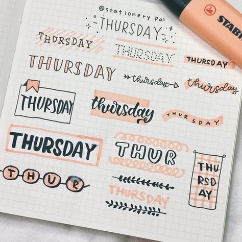 How To Decorate Headings, Cute Ways To Decorate Your Notes, Cute Ways To Decorate Your Notebook, Days Of The Week Fonts, Heather Ideas Notes, Headline Design, Title Idea, Lila Party, Stationery Pal