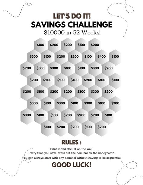 Need a road map to saving $10,000? Use our 10K savings challenge printable to get you there! It's basically a 52 week challenge that helps track and save chunks of money a little bit at a time. Before you know it, you'll be there! Just stick with it, and you will get there! Use it for motivation to save money, and a way to visualize where you're at. This is a PDF download Being a digital product, there is no way for me to get the files back once they are sold. There are no refunds. https://help. Year Money Saving Challenge, Save 10 000 In 52 Weeks, 10k Savings, 10 000 Dollars, Savings Printable, Organising Tips, Saving Money Chart, 52 Week Savings Challenge, 52 Week Savings