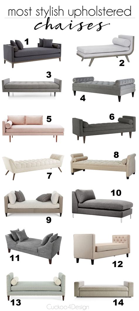 Friday Favorites: upholstered chaises | Cuckoo4Design Couch And Bench Living Room, One Side Sofa Design, Bed Side Couch Design, Backless Couch Living Room, Bedroom Couch Design, Backless Sofa Living Room, Sofa Bedroom Ideas Small Spaces, Couch Designs For Living Room, Room Couch Ideas Bedrooms Sofas