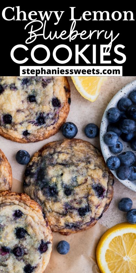 Raspberry White Chocolate Cookies, Blueberry Cookies Recipes, Lemon Blueberry Cookies, Blueberry Desserts Recipes, Blueberry Cookies, Blueberry Desserts, White Chocolate Cookies, Holiday Dessert Recipes, Summer Cookies