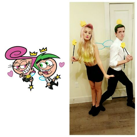 Fairly Odd Parents couple's costume.   #couplescostume #fairlyoddparents #cosmoandwanda Odd Parents Costume, Fairly Odd Parents Costume, Party Outfit Men, Bff Halloween Costumes, Halloween Coustumes, Fairly Odd Parents, Couples Costume, Odd Parents, Holloween Costume