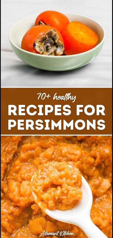 Celebrate the nutritional bounty of fall with these 70+ healthy recipes for persimmons, showcasing the versatility of Whole Food Recipes. Whether it's a smooth persimmon jam, a crisp salad, or a decadent persimmon cake, these recipes highlight the best ways to use persimmons. Perfect for incorporating more wholesome, real food into your diet during the fall season. Your journey to discovering healthy fall recipes, easy desserts, and fall seasonal foods starts at adamantkitchen.com. Easy Persimmon Recipes, Canning Persimmons, Persimmon Recipes Healthy, Recipes With Persimmons, Persimmon Cake Recipe, Persimmon Muffins, Persimmon Cookie Recipe, Fall Recipes Easy, Persimmon Jam