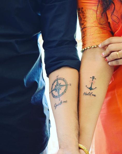 Nautical Themed Tattoos, Partner Tattoos, Couple Tattoos Love, Cute Couple Tattoos, Couple Tattoos Unique, Couples Tattoo Designs, Shape Tattoo, Anchor Tattoos, Matching Couple Tattoos