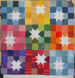 Scrapbox Quilts: 16-Patch Star Quilt 16 Patch Quilt, Quilt Stars, Denim Quilts, Rainbow Quilts, Quick Quilts, Star Clusters, Charity Quilts, Patchwork Ideas, Charm Pack Quilts