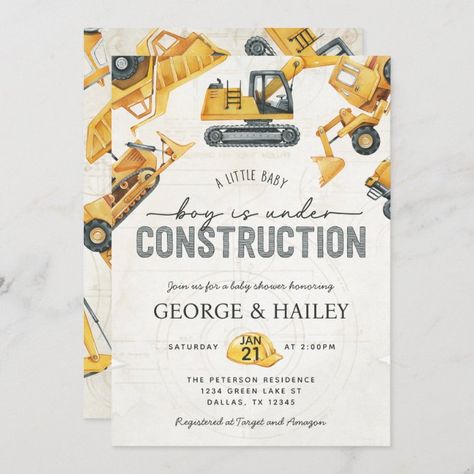 Baby Boy Under Construction Dump Truck Baby Shower Invitation - tap/click to personalize and buy #Invitation #cute, #boy, #construction, #excavator, #baby Heavy Equipment Baby Shower Ideas, Construction Theme Baby Shower Ideas, Construction Baby Shower Ideas, Construction Nursery Theme, Construction Baby Shower Theme, Truck Baby Shower Theme, Under Construction Theme, Construction Baby Shower, Construction Nursery