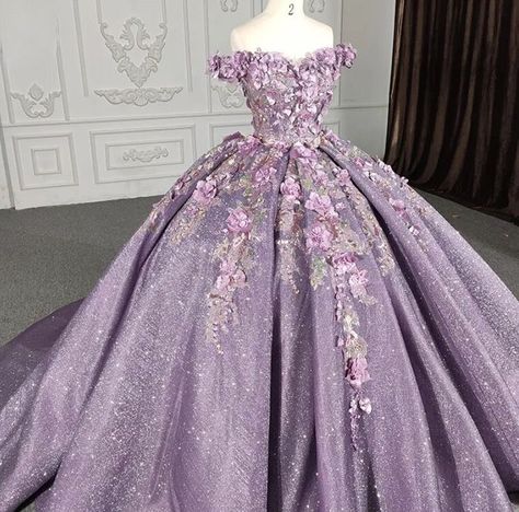 Details: Silhouette: Ball Gown Style Fabric: Tulle Fabric Color: Purple Color Length: Sweep Train Neckline: Off-the-Shoulder Neckline Sleeves: Sleeveless Back: Lace-up Back Embellishment: Appliqued Purple Quinceanera Dresses, Princess Flower, Quinceanera Dress, Birthday Party Dress, Sweet 16 Dresses, Suzhou, Prom Party, Princess Party, Party Gowns