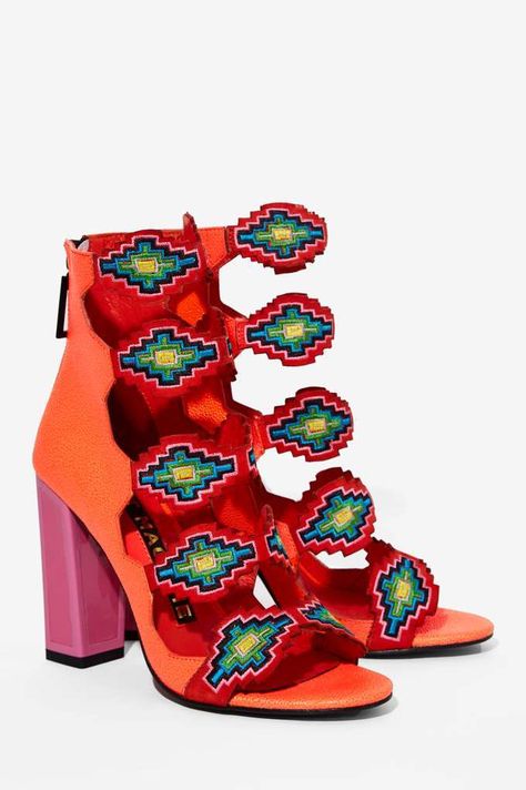 Kat Maconie Thea Aztec Leather Heel - Shoes | Heels Kat Maconie, Festival Shop, Heels High, Kinds Of Shoes, Fabulous Shoes, Summer Clothing, Crazy Shoes, High Heels Stilettos, Lace Up Heels