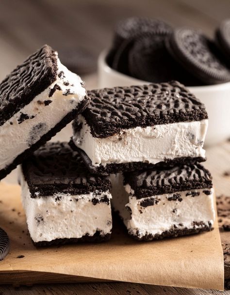 Creamy Oreo Ice Cream Sandwiches Recipe For Warmer Months Oreo Sandwich Ice Cream, Ice Cream Cookie Sandwich Recipe, Oreo Sandwich, Oreo Ice Cream Sandwich, Tasty Ice Cream, Ice Cream Sandwiches Recipe, Ice Cream Mix, Oreo Ice Cream, Ice Cream Mixture