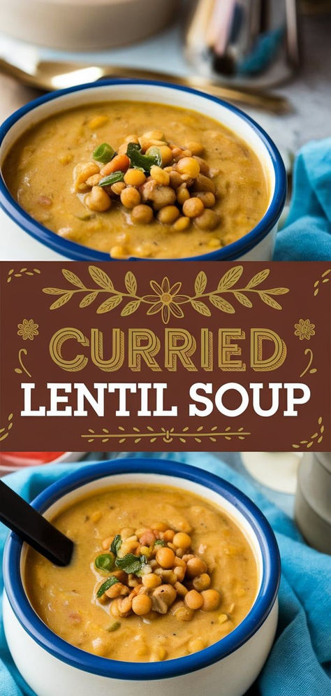 Curried Lentil Soup: a warm and flavorful soup made with hearty lentils, aromatic spices, and creamy coconut milk. Perfect for a healthy, comforting meal on a chilly day! Curry Lentil Recipes, Lentils Coconut Milk, Lentil Coconut Soup, Coconut Curry Lentil Soup, Spiced Lentil Soup, Middle Eastern Lentil Soup, Creamy Lentil Soup, Curry Lentil Soup, Quinoa Soup Recipes