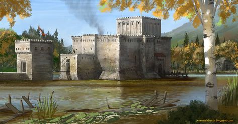 Typical fortification for a forest area. Highlands Castle, Rpg Map, Castle Art, Castle Designs, Fantasy City, Fantasy Castle, Fantasy Setting, Fantasy Places, Fantasy Map