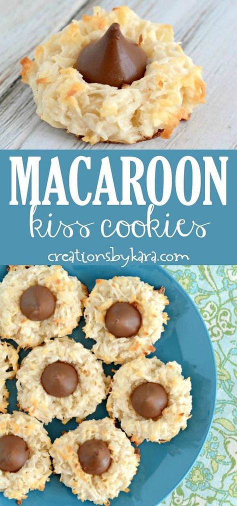 Macaroon Kisses Cookies, Macaroon Kiss Cookies, Hershey Kisses Recipes Easy, Chocolate Kissed Coconut Macaroons, Coconut Hershey Kiss Cookies, Coconut Macaroons Cookies, Chewy Coconut Macaroons, Coconut Kiss Cookies, Hershey Kiss Desserts