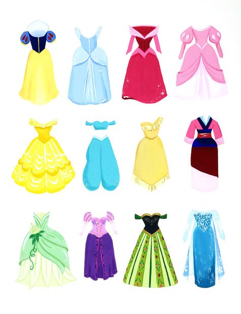 Illustrator Ann Shen Shares How Disney Inspires Her Art and Advice for Fellow Artists Disney Princess Dresses Drawings, Princess Dress Drawing, Style Palette, Princesas Disney Anime, Sailor Princess, Kids Inspo, Disney Emoji, Disney Princess Birthday, Dress Illustration