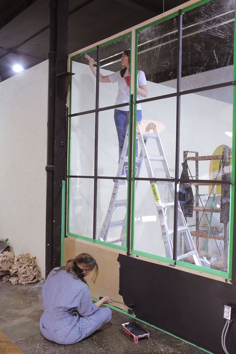 We Built a DIY Wall Divider for Our Studio Makeover - Loft Vibes — The Sorry Girls Diy Wall Divider, Loft Vibes, Studio Makeover, Fake Walls, Modern Partition Walls, The Sorry Girls, Industrial Room, Glass Partition Wall, Wall Divider