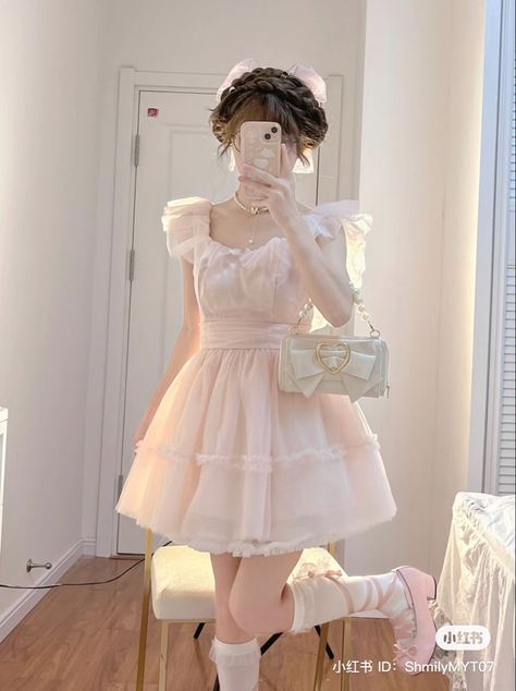 Cute Pink Dresses Aesthetic, Aesthetic Pink Dress Outfit, Cute Dresses Aesthetic Soft, Pink Soft Outfit Aesthetic, Pink Dress Kawaii, Soft Pink Clothes Aesthetic, Soft Pink Dress Aesthetic, Cute Softy Outfits, Pretty Outfits Pink