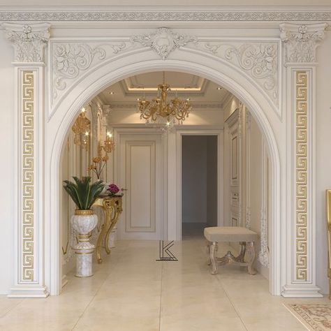 Classic Reception Design, Classic Ceiling Design, Classic Interior Design Luxury, Archways In Homes, Classic Reception, Trending Home Decor, Luxury Ceiling Design, Living Room Classic, Bungalow Floor Plans