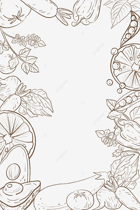 Fruits And Vegetables Border Design, Fruit Border Design Drawing, Vegetable Border Design, Food Border Design, Drawing Fruits And Vegetables, Fruit Border Design, Boarders Designs Drawing, Fruits And Vegetables Drawing, Food Drawing Sketches