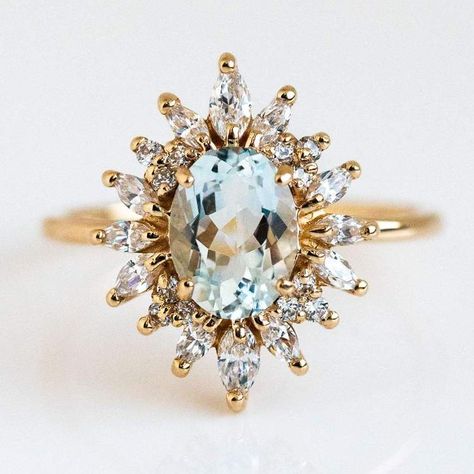 Planning 2024, Vintage Cluster Ring, Ring Inspo, Local Eclectic, Ring Rosegold, Aquamarine Engagement Ring, Precious Jewels, March Birthstone, Engagement Rings Oval