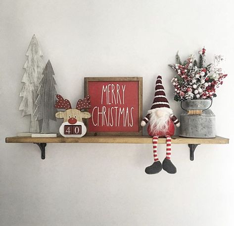 Diy Christmas Decor For Shelves, Ikea Kallax Christmas Decor, Christmas Decor On Shelf, Christmas Decor For Floating Shelves, Christmas In A Small House, Christmas Decorations For Shelves, Christmas Shelf Decorations, Christmas Floating Shelves, Christmas Wall Shelf Decor Ideas