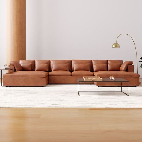 Tan leather couch living room