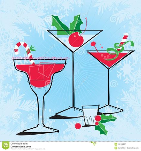 Retro-style Holiday Cocktails. Illustration about christmas, cocktail, dirty, 1980, backgrounds, blue, illustration, bright, holly, imagery, kitsch, drink, frame, cherry - 108132957 Retro Christmas Images, Mid Century Modern Christmas Cards, Christmas Vector Art, Mcm Christmas, Graphics Background, Cute Christmas Cards, Cocktail Illustration, Christmas Graphic Design, Mid Century Holiday