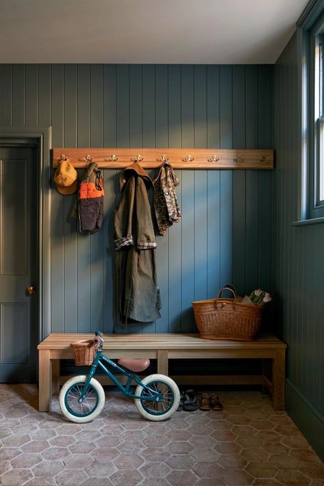 Tounge And Groove, Chelsea Townhouse, Sarah Ellison, Tongue And Groove Cladding, Tongue And Groove Walls, Artisan Lighting, Door Wraps, Vintage Dressing Tables, Boot Room