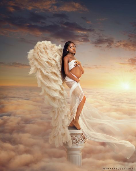 Angel Wing Maternity Photoshoot, Angelic Maternity Photoshoot, Maternity Shoot With Wings, Greek Maternity Shoot, Extravagant Maternity Shoot, Heaven Sent Maternity Shoot, Clouds Maternity Shoot, Angelic Maternity Shoot, Cloud 9 Maternity Shoot