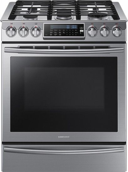 Samsung - 30" Self-Cleaning Slide-In Gas Convection Range - Stainless Steel - Slide in gas range - top rated by consumer reports $2499 list (on sale $1799) Convection Range, Slide In Range, Samsung Appliances, Cast Iron Griddle, Stainless Steel Range, Single Oven, Gas Oven, Kitchen Stove, Warming Drawer