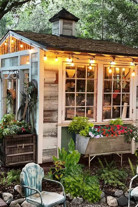 Beautiful Arch Basket Decor for a Summer-Ready She Shed Garden Shed Interiors, California Backyard, Shed Ideas, Greenhouse Shed, Backyard Greenhouse, Backyard Sheds, Vintage Garden Decor, Backyard Inspiration, She Sheds