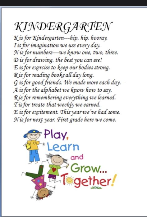 First Day Of Kindergarten Quotes, Kindergarten Sayings, Kindergarten Graduation Songs, Kindergarten Management, Kindergarten Quotes, Grades Quotes, Kindergarten Poems, Preschool Poems, Reading Kindergarten